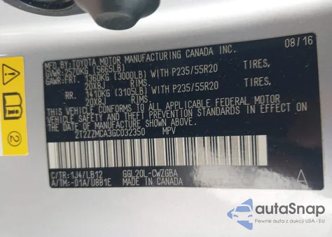 2016 Lexus Rx 350 from USA, damaged, VIN 2T2ZZMCA3GC032350